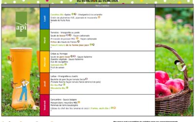 Menus de la restauration scolaire – du 1er au 5 juin 2026