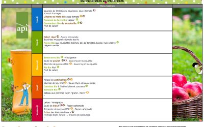 Menu de la cantine scolaire – semaine du 5 octobre